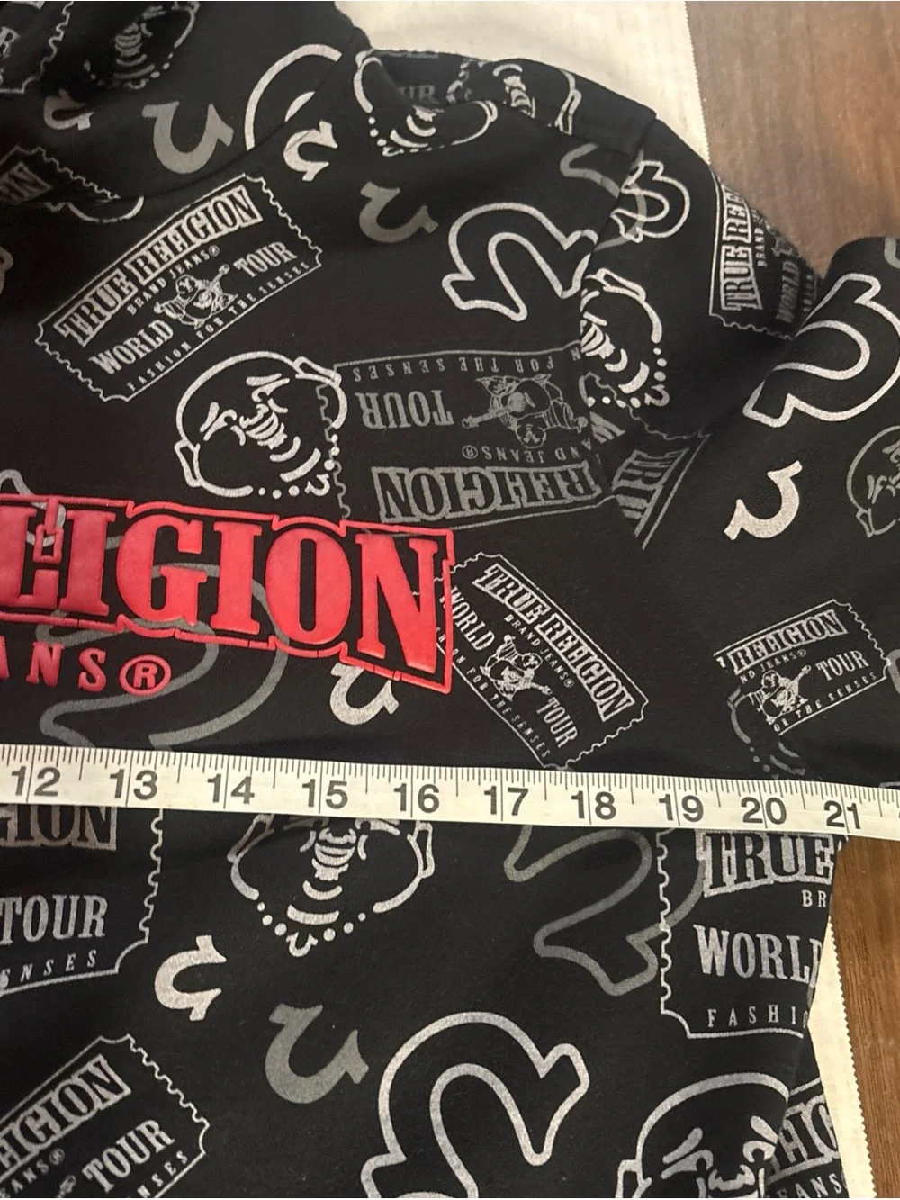 True Religion Black Hoodie with Red Logo World Tour Buddha